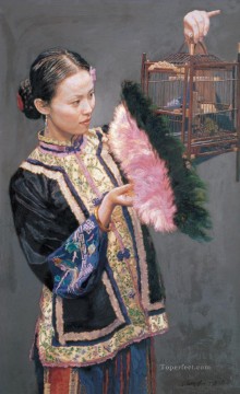 Chica Levantando Jaula Chino Chen Yifei Pinturas al óleo
